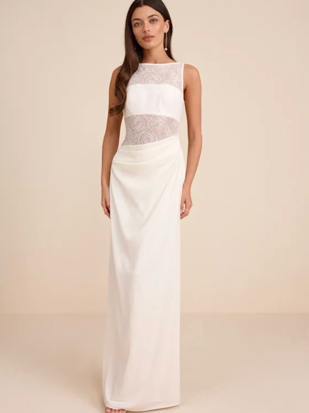Lulu's White Lace-Panel Maxi Dress